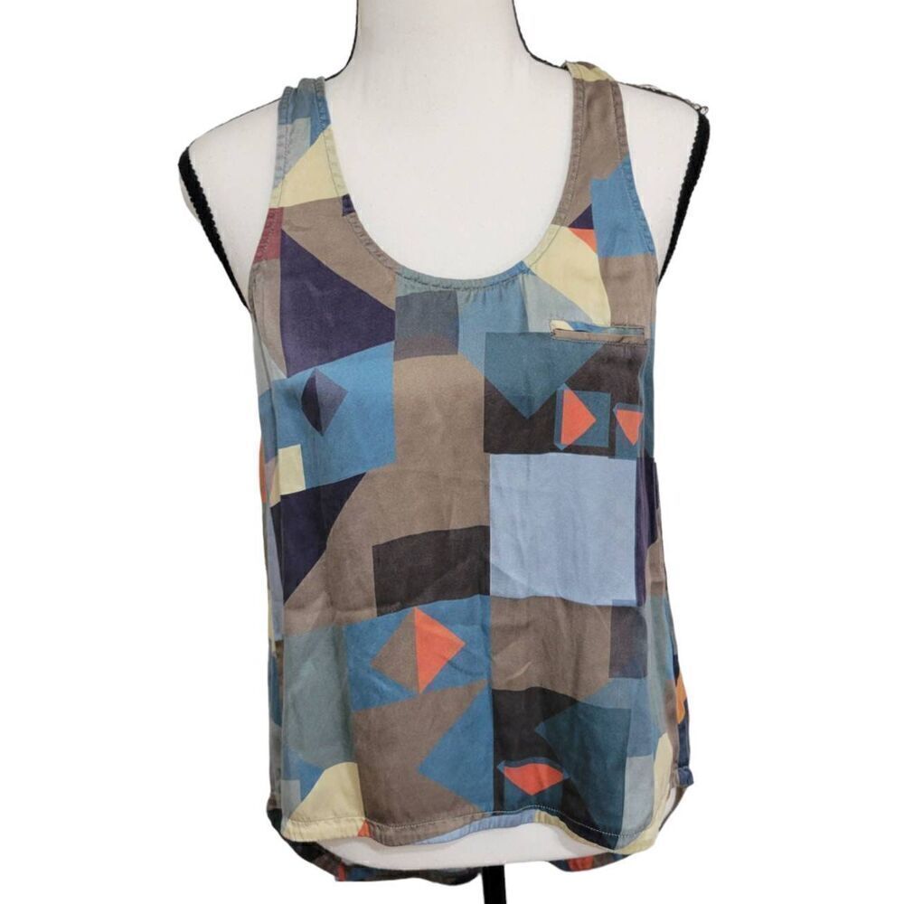 ELK Hi Low Sleeveless Abstract Silk Blouse 100% Silk Sz XS